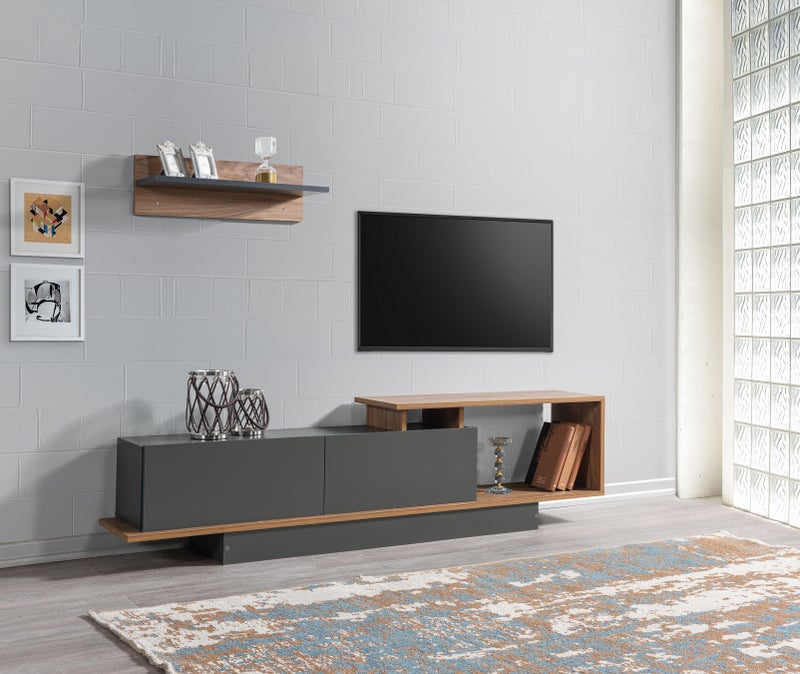Home Canvas AshLine TV Unit with Wall Shelves | Modern TV Stand | Upto 75 inch TV - Image 2